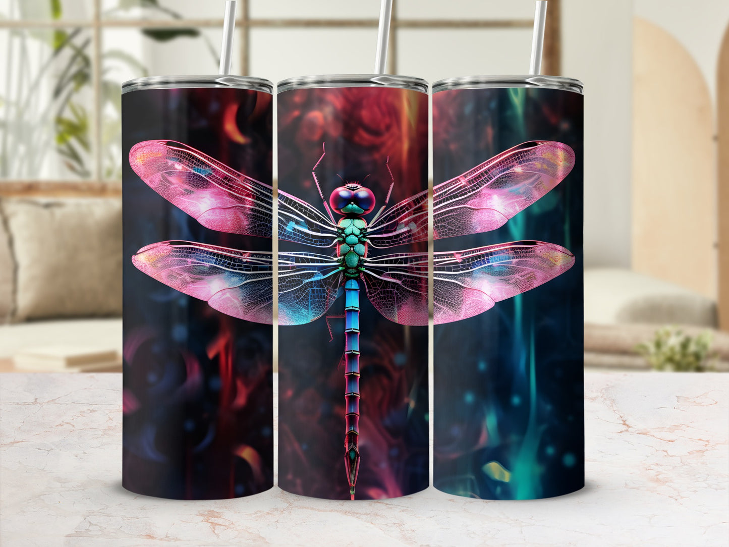 Vibrant Dragonfly Design Stainless Steel Tumbler