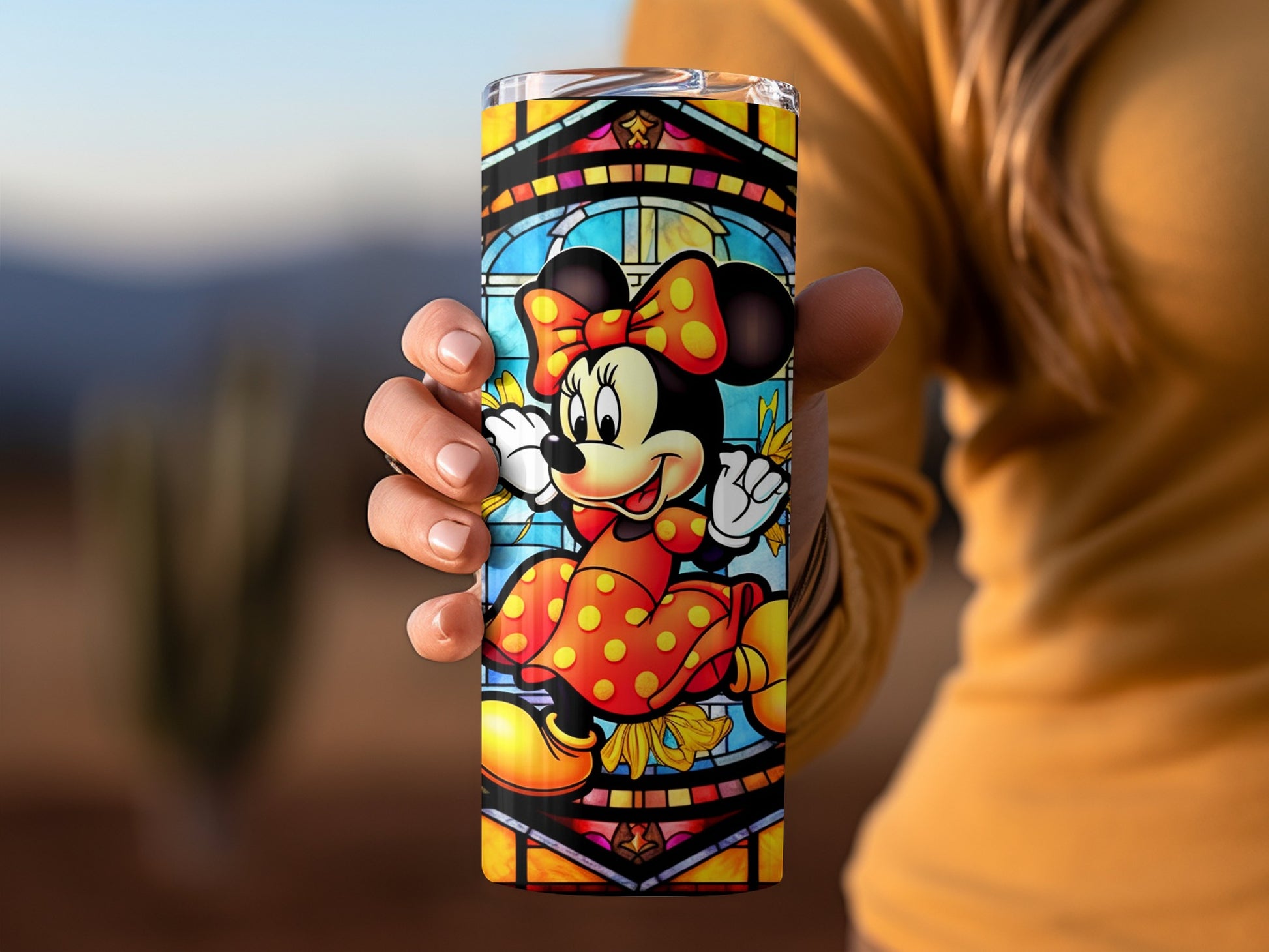 Colorful Minnie Mouse Stained Glass Art Tumbler
