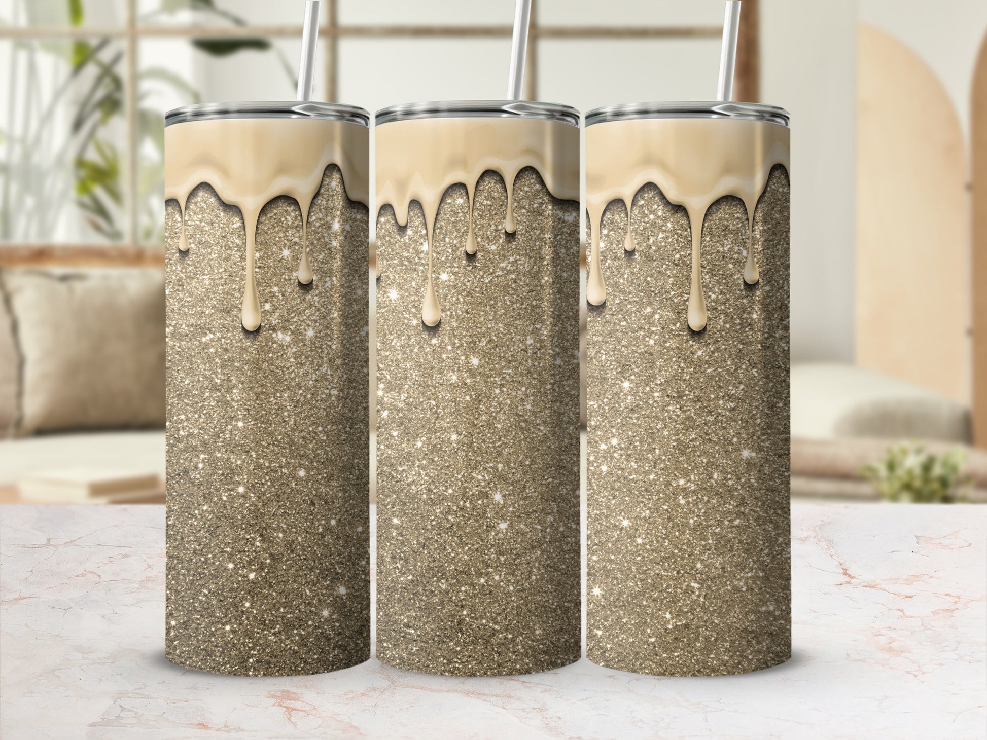 Glittery Gold Drip Design Tumblers for Trendy Lifestyle