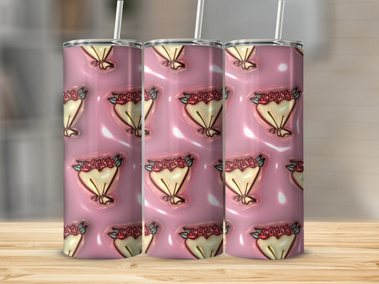 Flower Pattern Pink Stainless Steel Tumbler