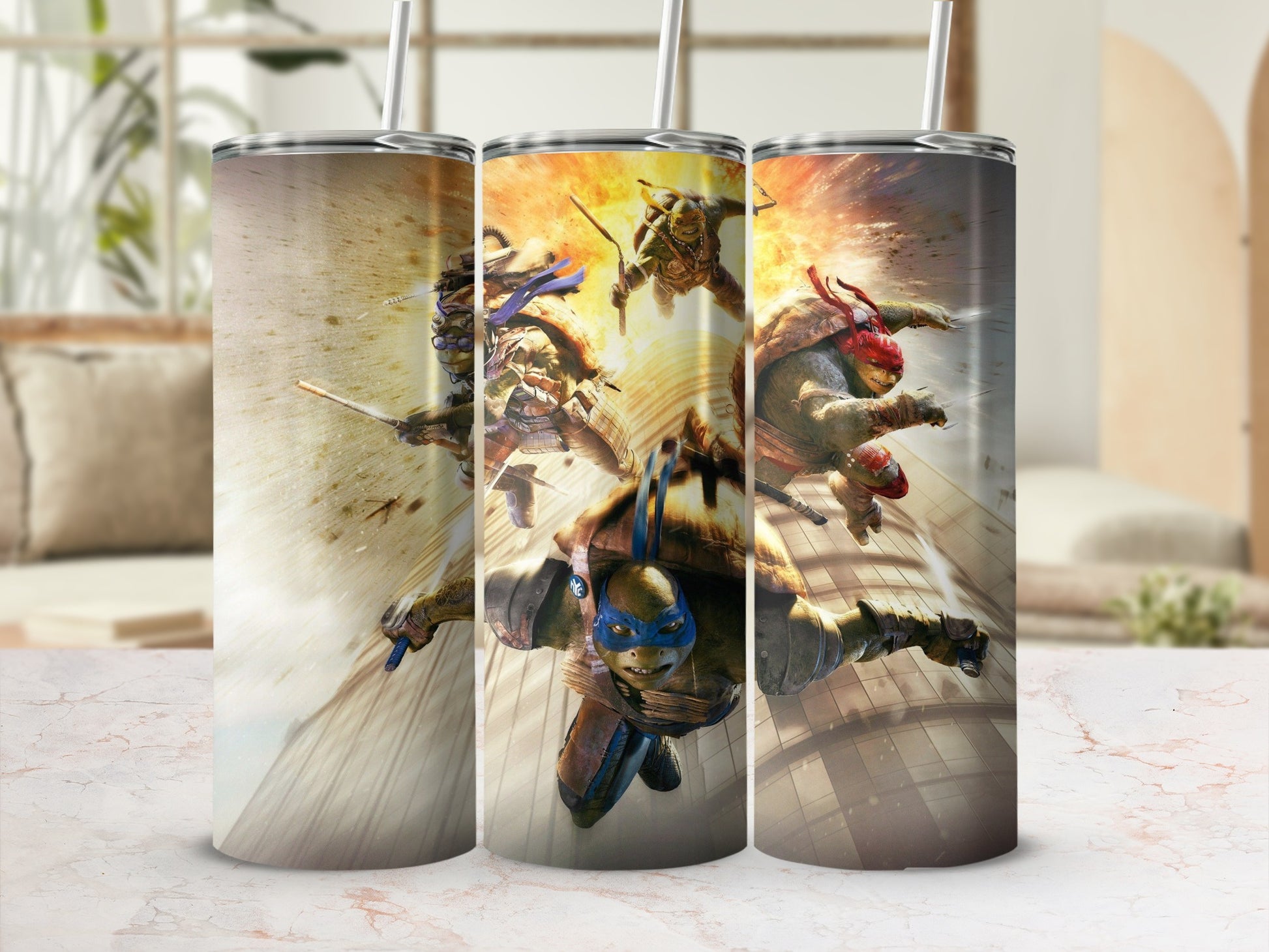 Action Packed Ninja Turtles Tumbler Flask Beverages Holder