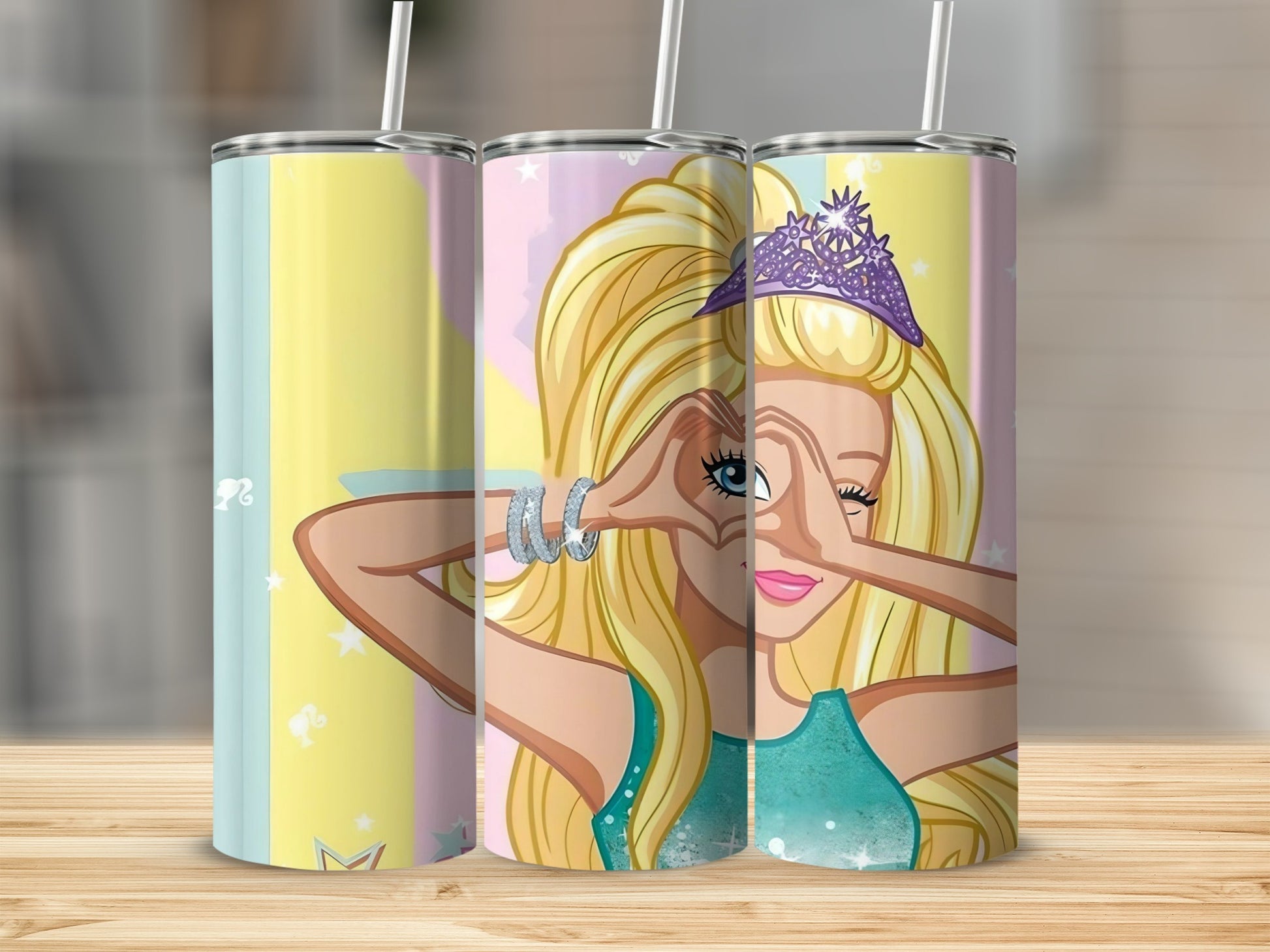 Blonde Girl with Crown and Heart Eyes Tumbler Cup