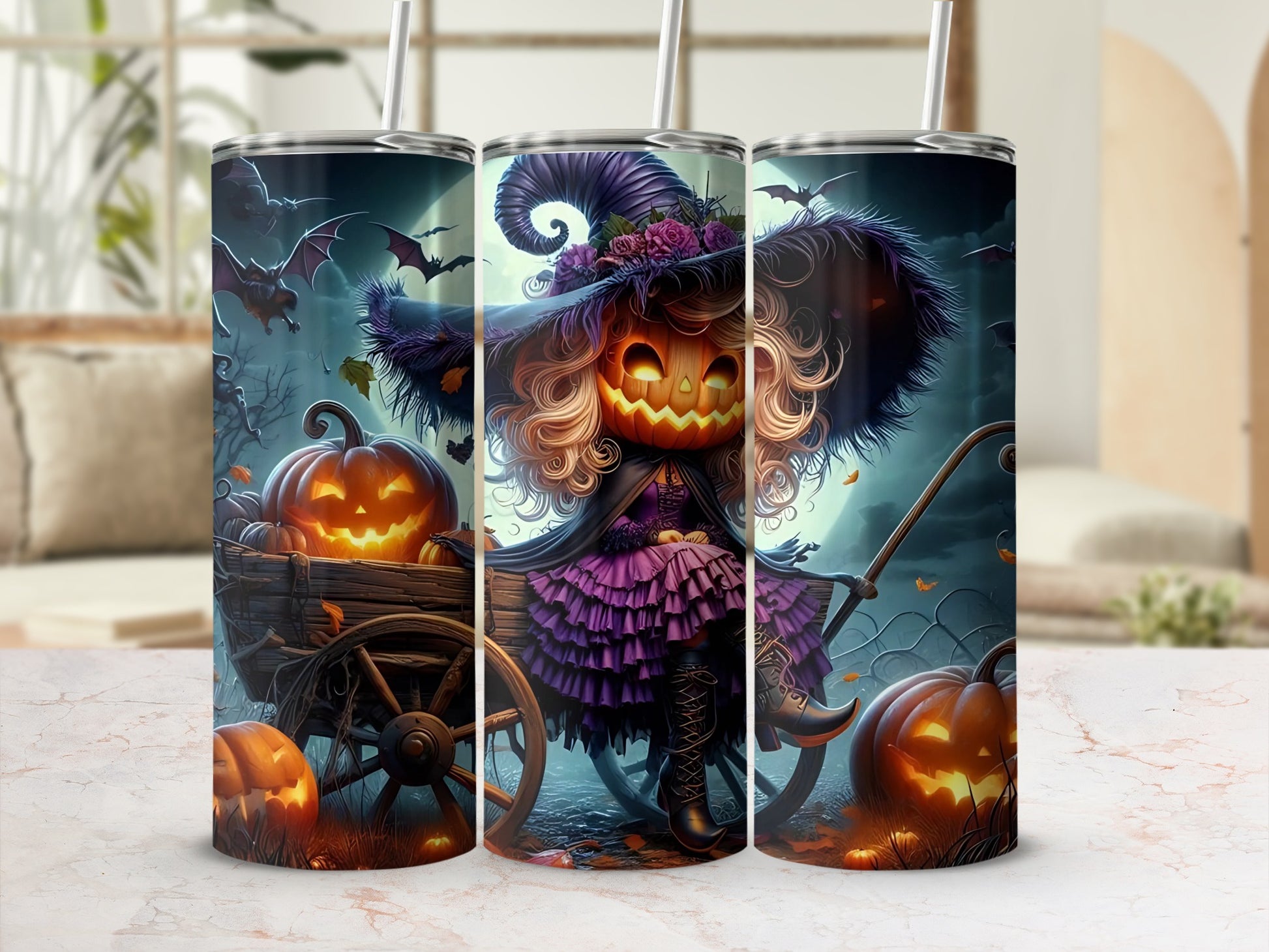 Spooky Witch and Pumpkin Halloween Themed Drinkware