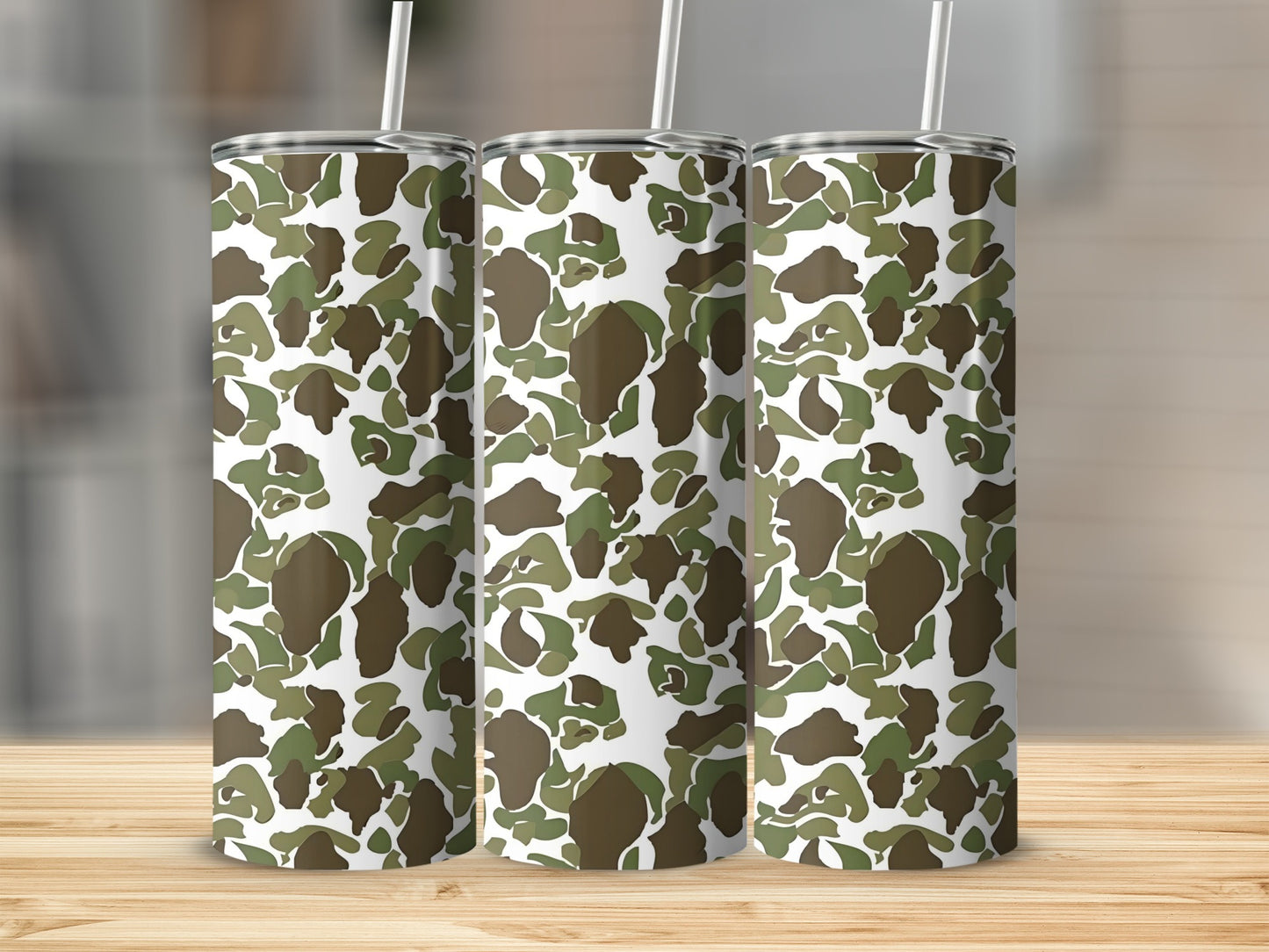Camo Print Tumbler with Straw for Outdoor Use Tumbler