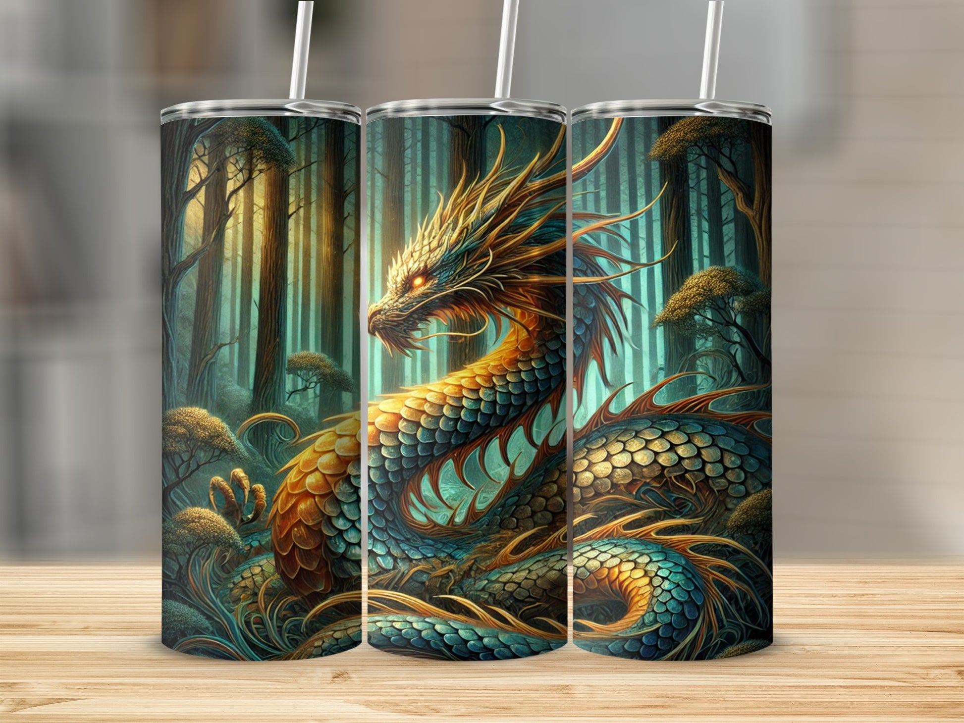 Mythical Dragon Forest Illustration Tumbler Cup Product