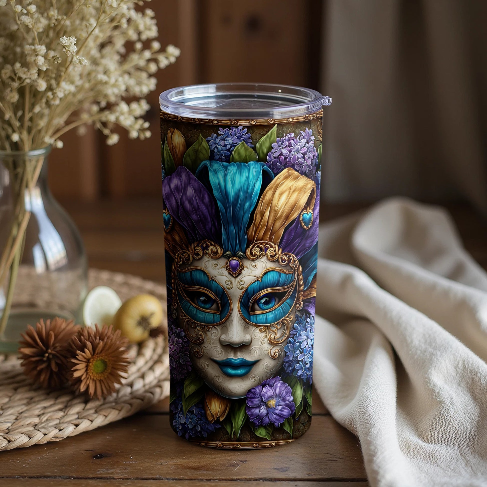 Colorful Mask Design Tumbler for Elegant Sipping