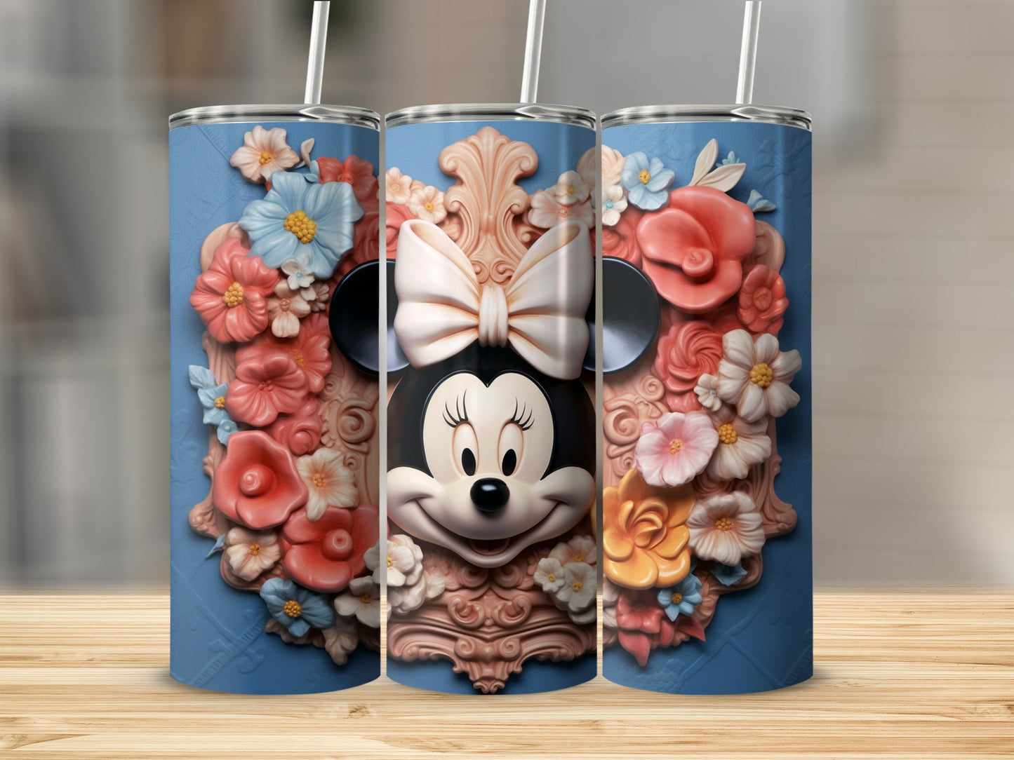 Disney Inspired Floral Magic Tumbler with Minnie Mouse Face