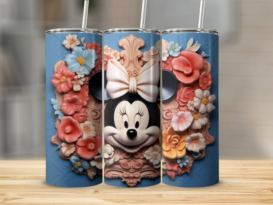 Disney Inspired Floral Magic Tumbler with Minnie Mouse Face