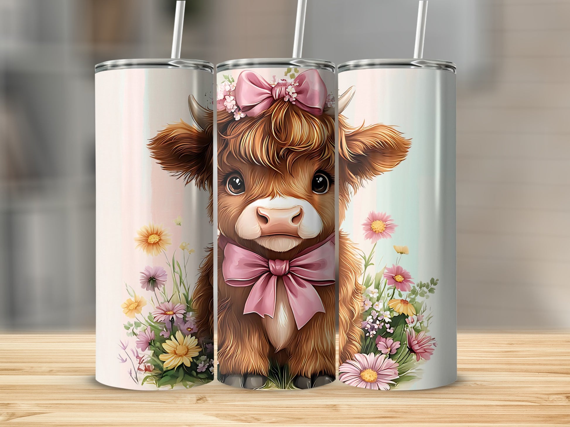 Cute Cow with Pink Bow and Flowers Tumbler Cup Product