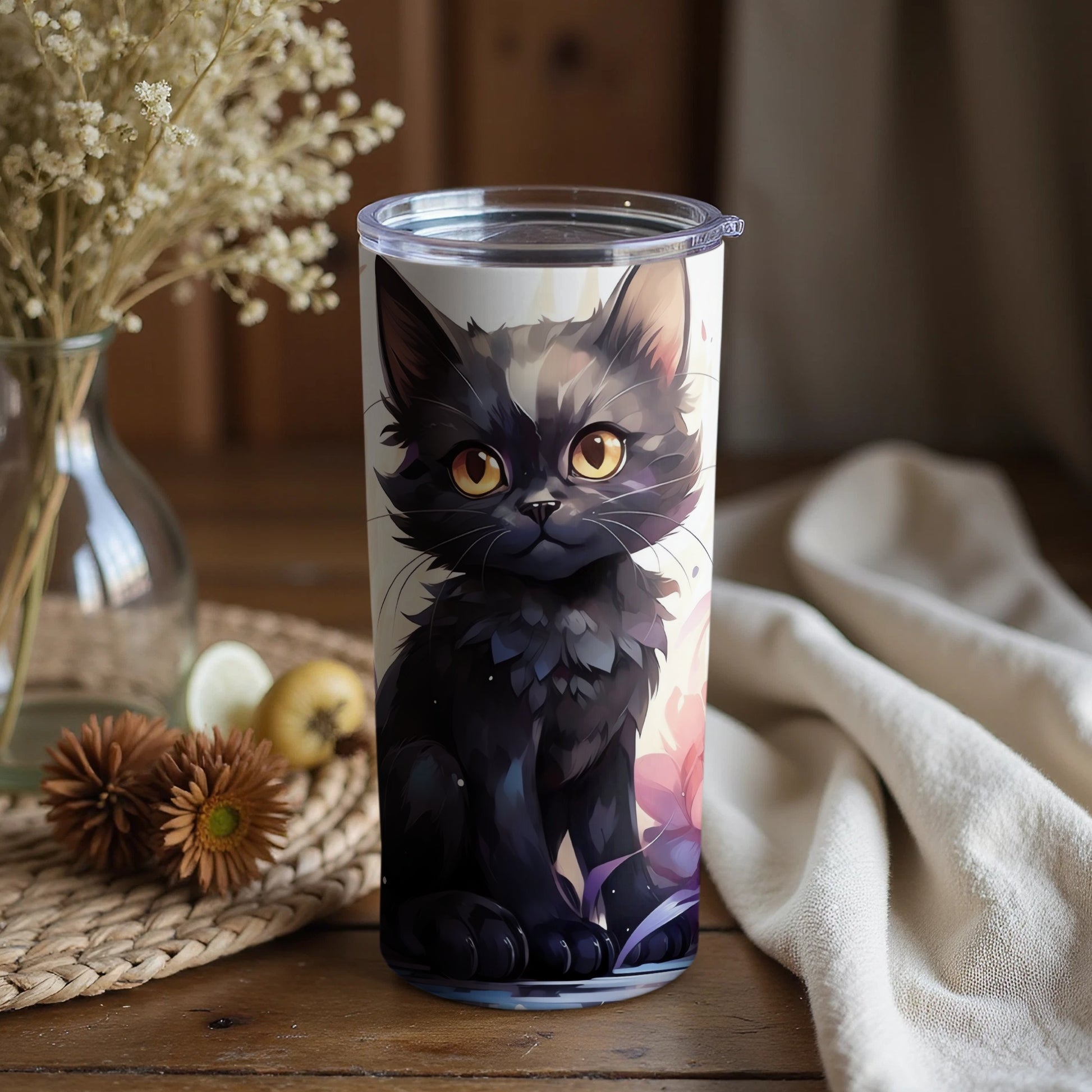 Adorable Black Cat Big Yellow Eyes Kawaii Feline Tumbler product type