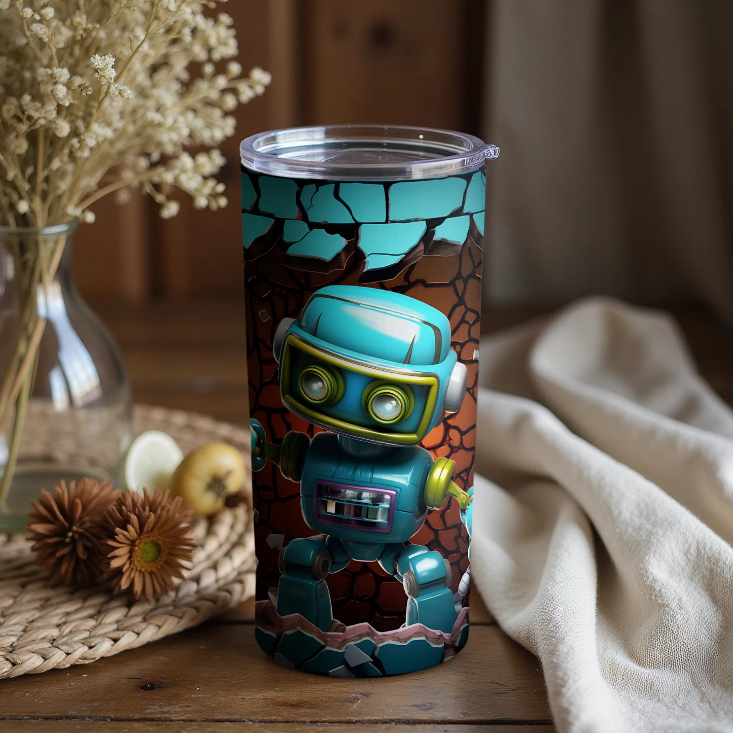 Colorful Robot Themed Tumbler for Unique Style