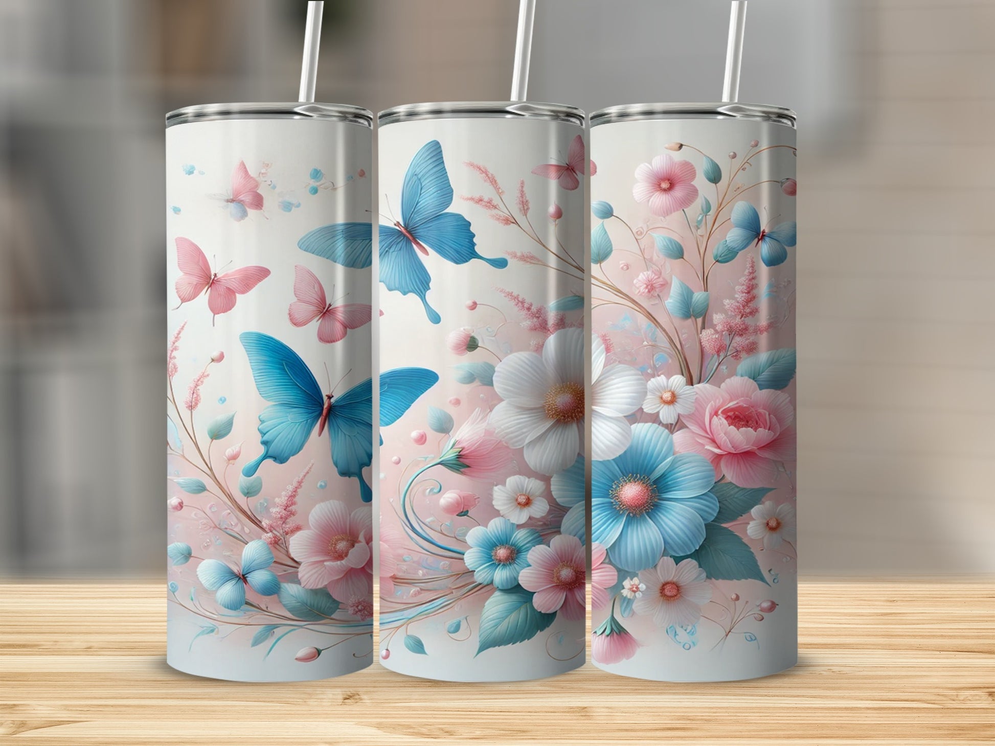 Beautiful Floral and Butterfly Designed Tumbler Cup