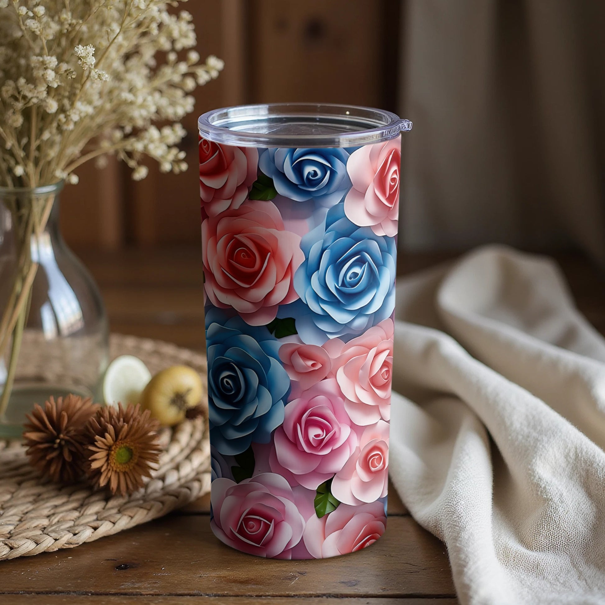 Colorful Floral Blossom Tumbler with Lid Cup