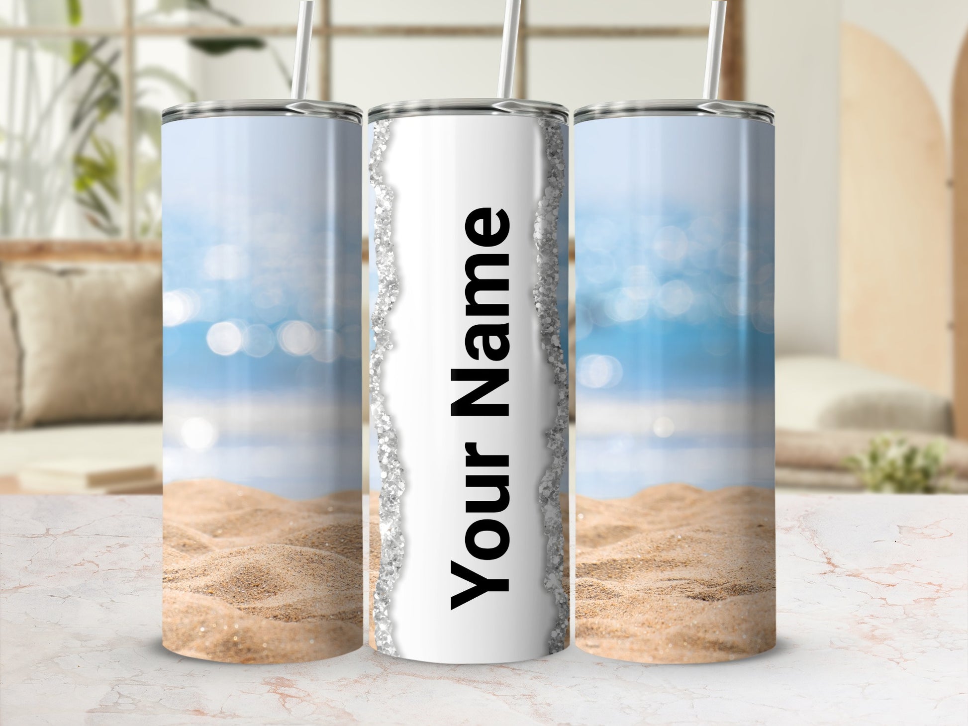 Personalized Beach Sand and Ocean Design Tumbler