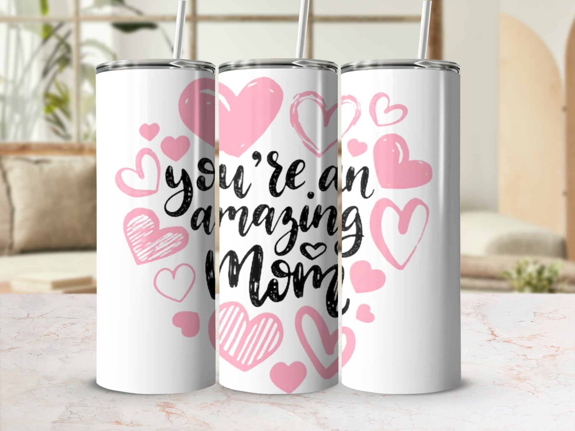 You're An Amazing Mom Pink Heart Design Tumbler