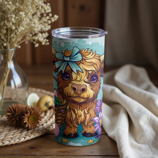 Cute Highland Cow with Blue Bow Tumbler Cup
