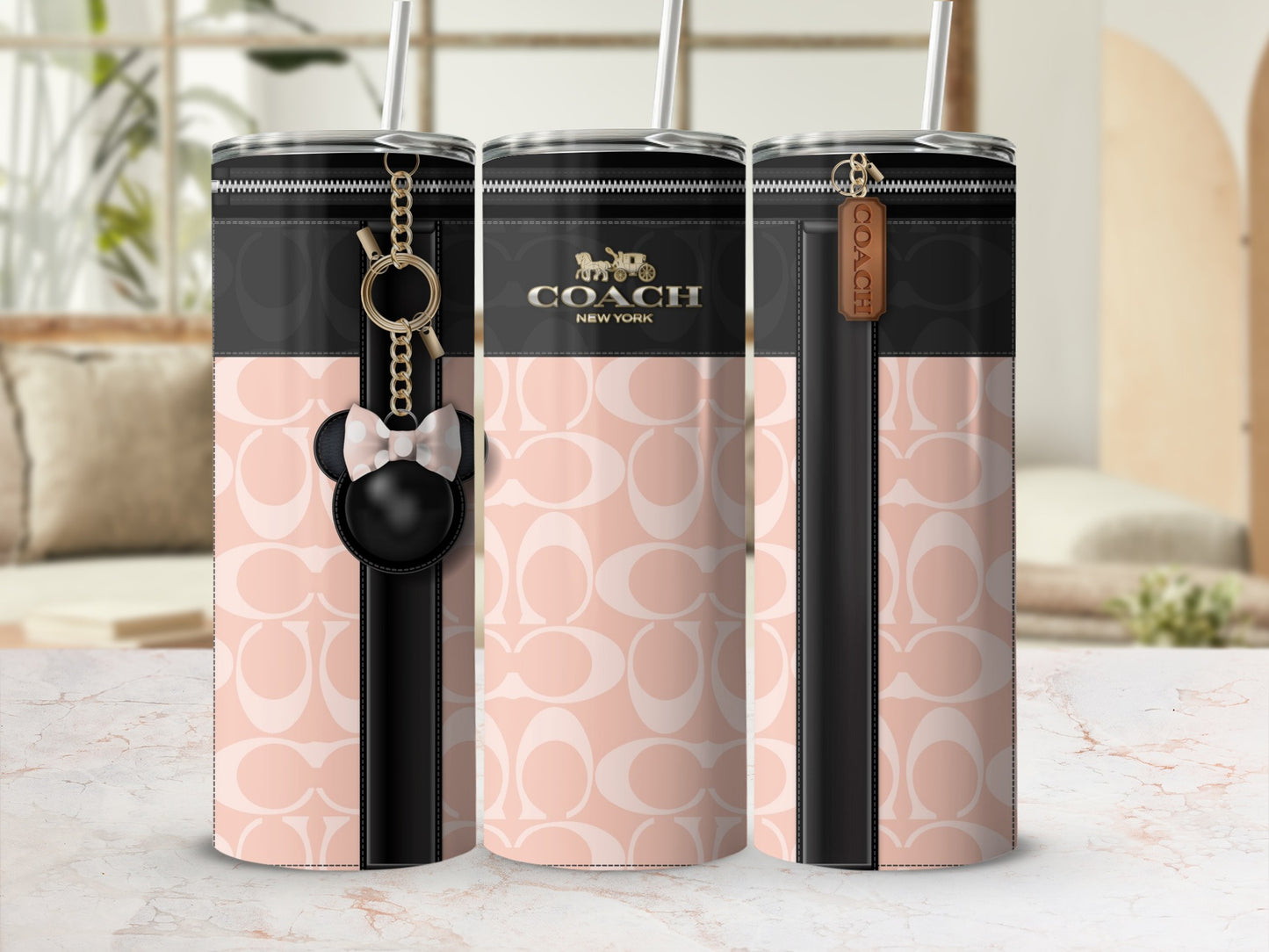 Luxury Coach New York Branded Tumbler with Keychain Accessory