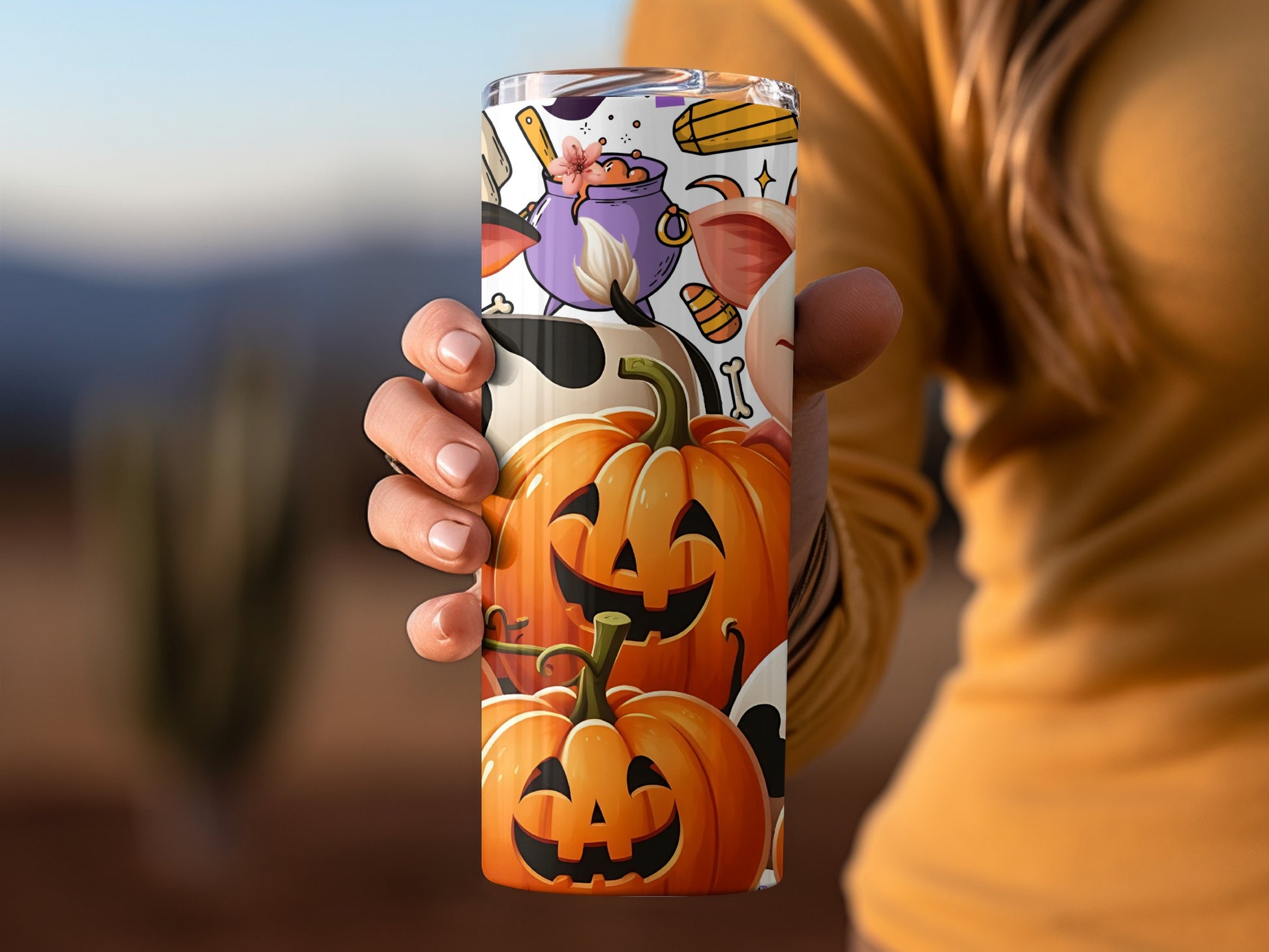 Halloween Themed Jack O Lantern and Cauldron Tumbler