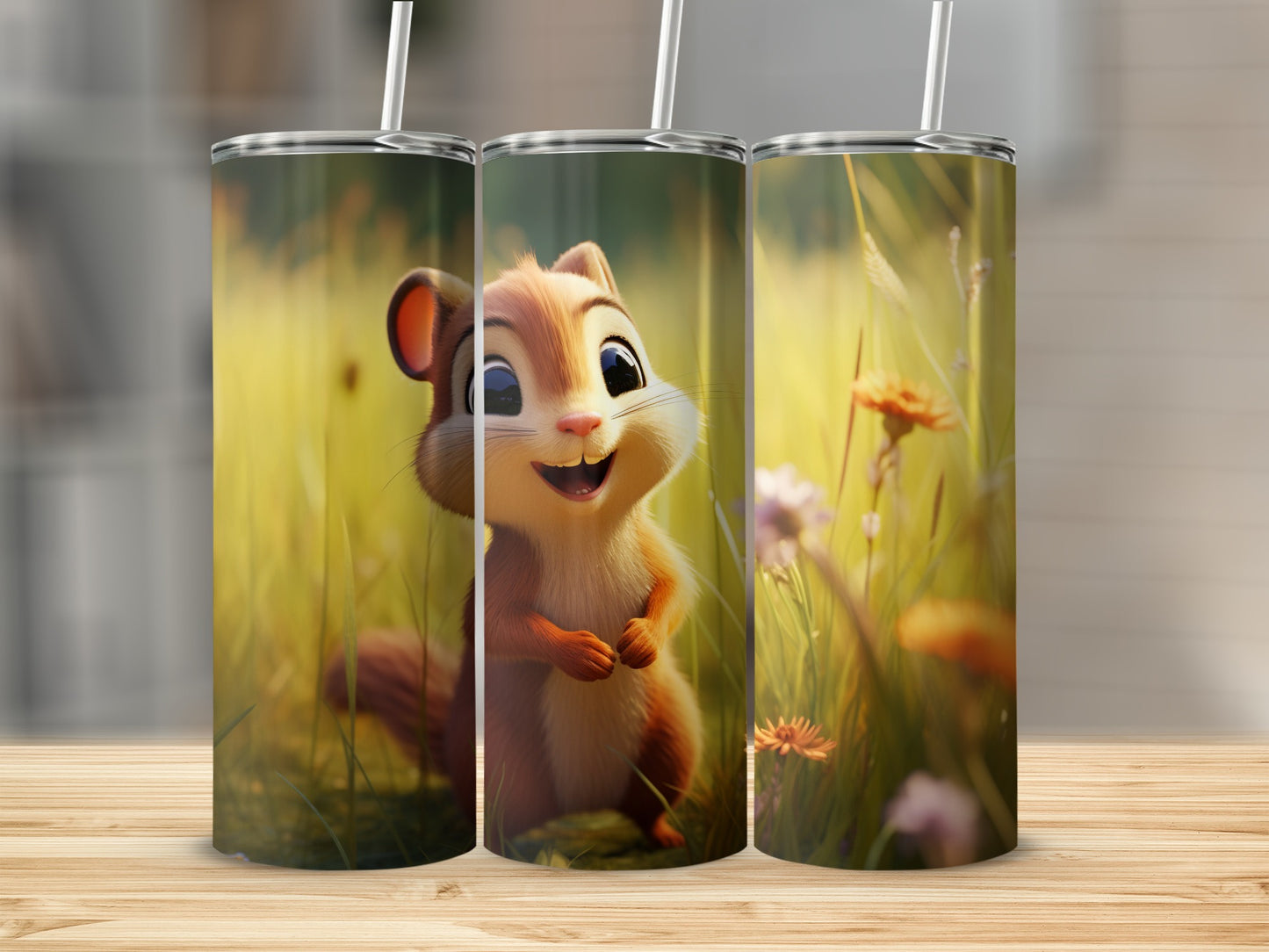 Cute Cartoon Animal in Meadow Tumbler Product