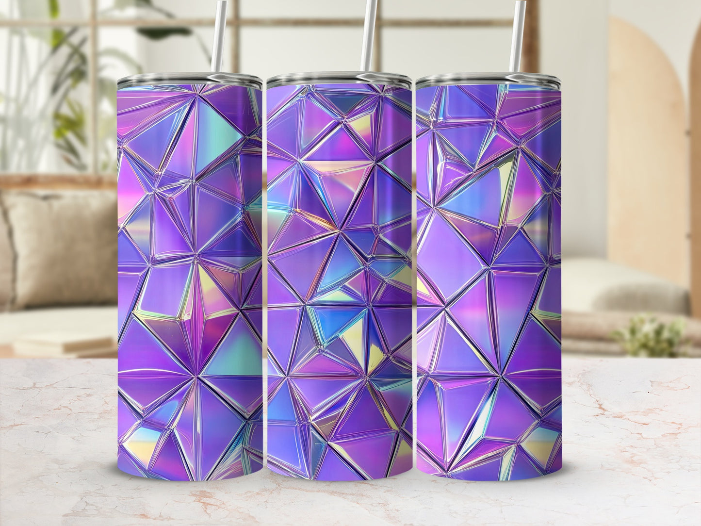 Crystal Facets Geometric Purple and Blue Toned Tumblers