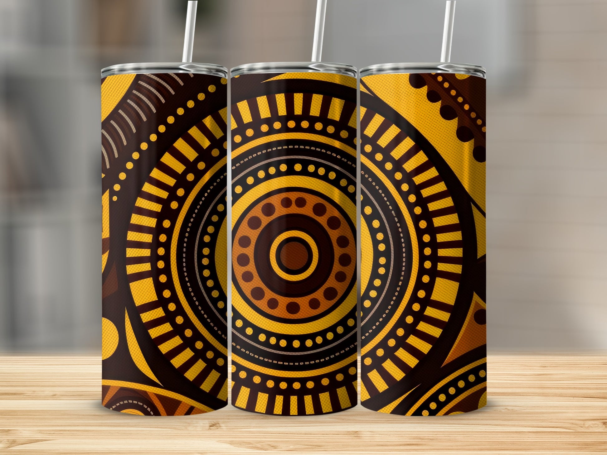 Abstract Yellow and Brown Geometric Pattern Tumbler
