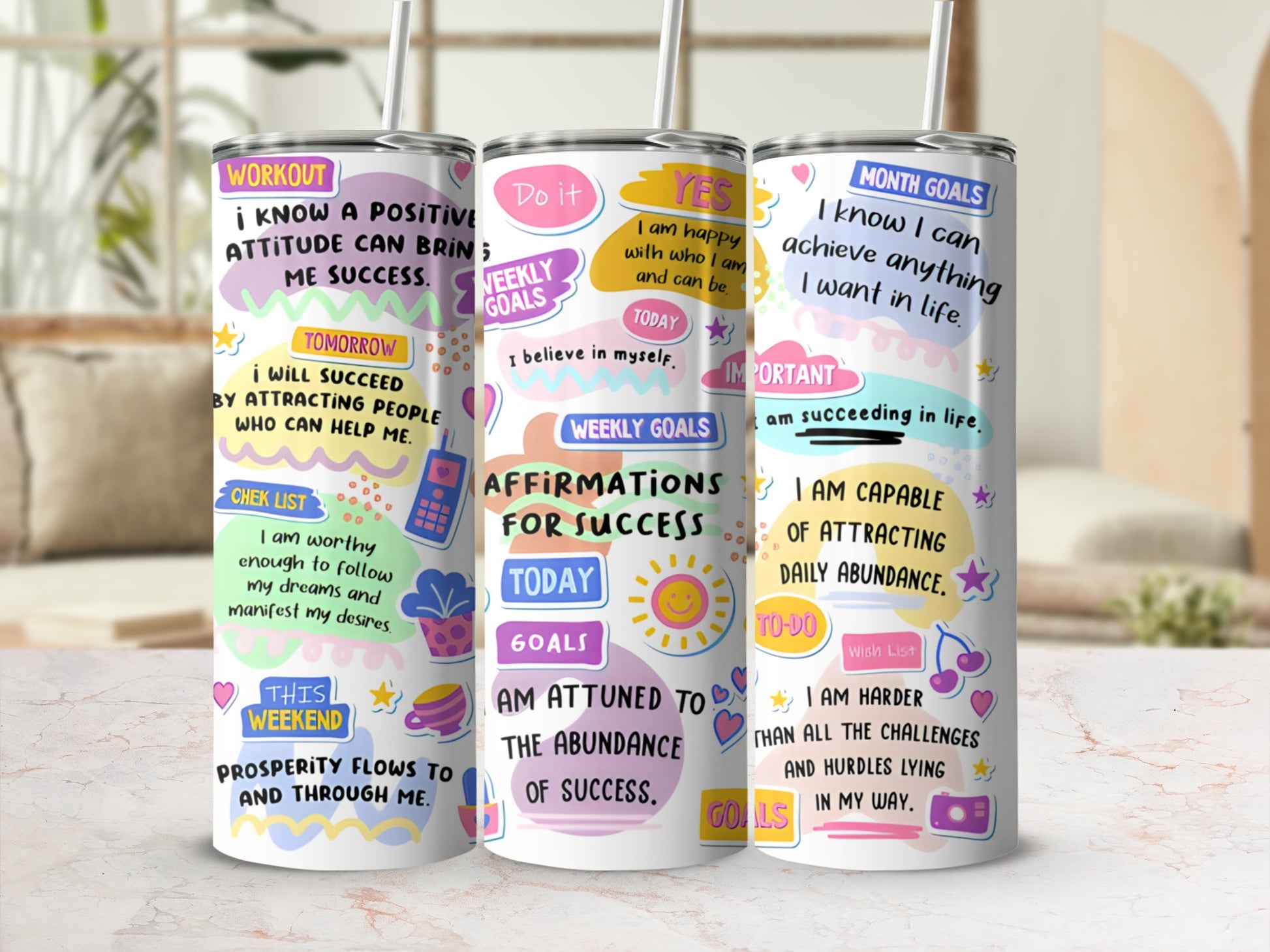 Motivational Affirmations Colorful Fitness Tumbler