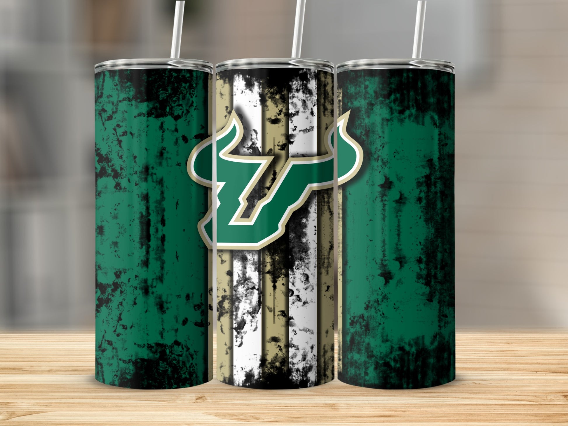 Bull Logo Green and Black Grunge Background Tumbler