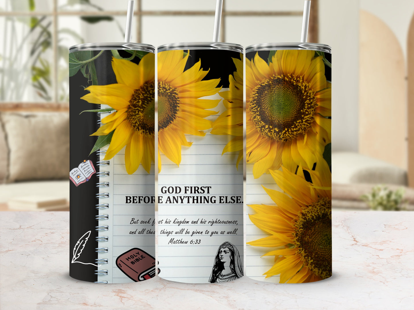 Sunflower and Inspirational Quote Tumbler Design