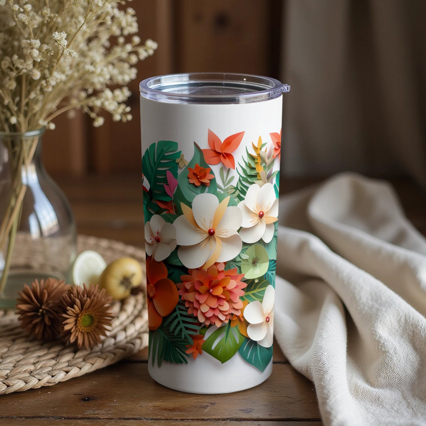 Floral Paradise Design Insulated Tumbler Travel Mug