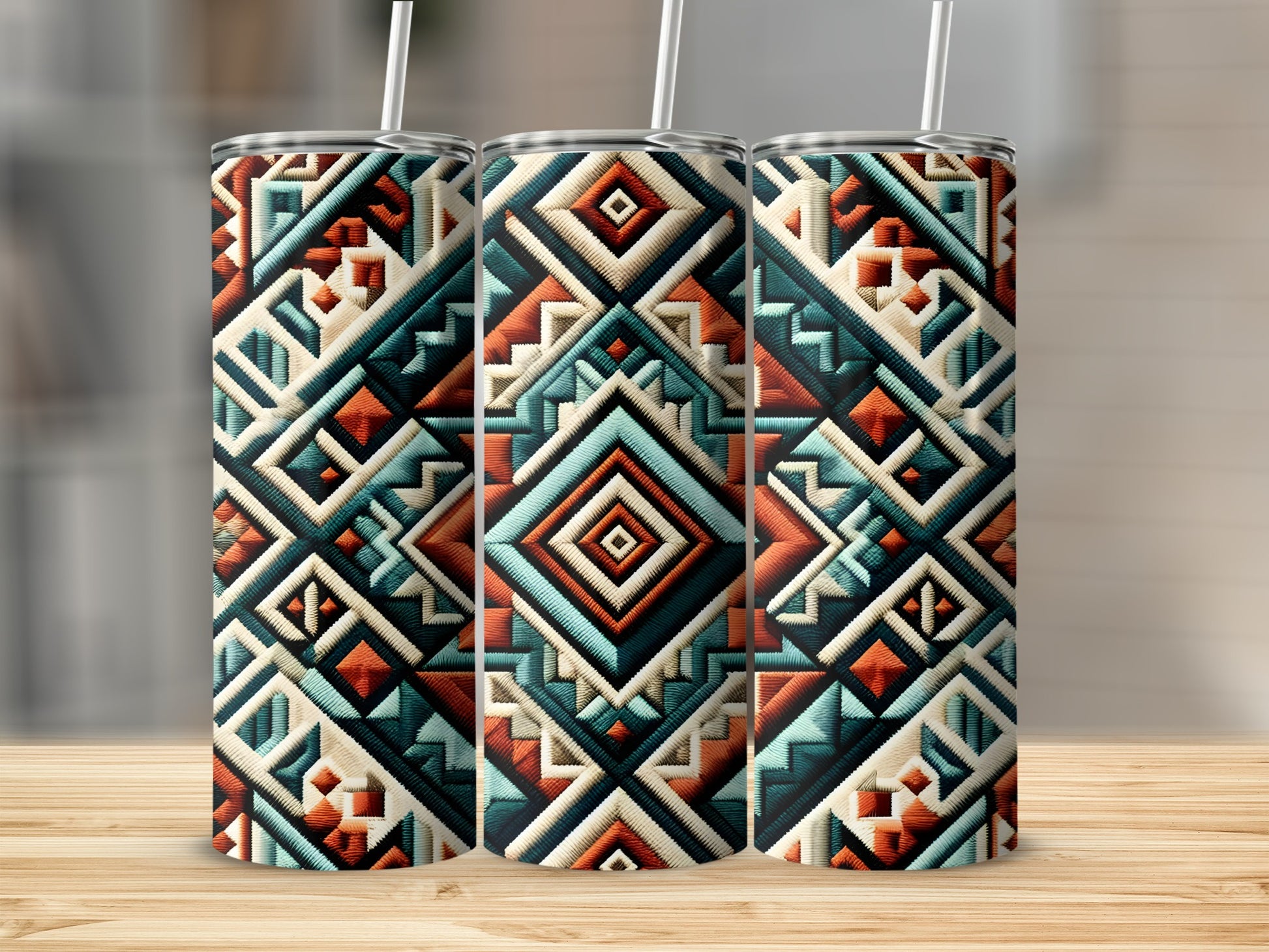 Vibrant Geometric Patterned Insulated Tumbler Product