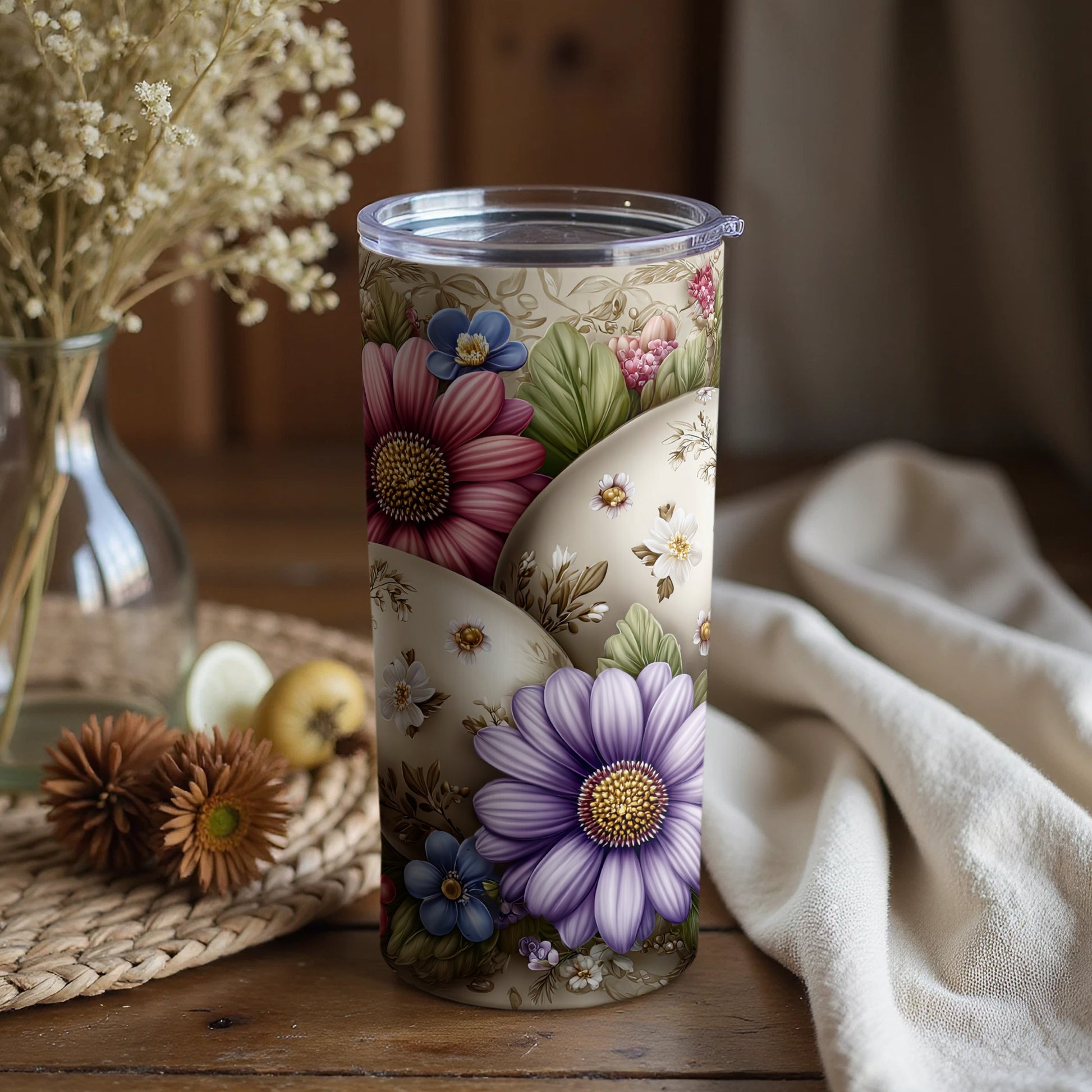 Floral Patterned Insulated Travel Tumbler Product
