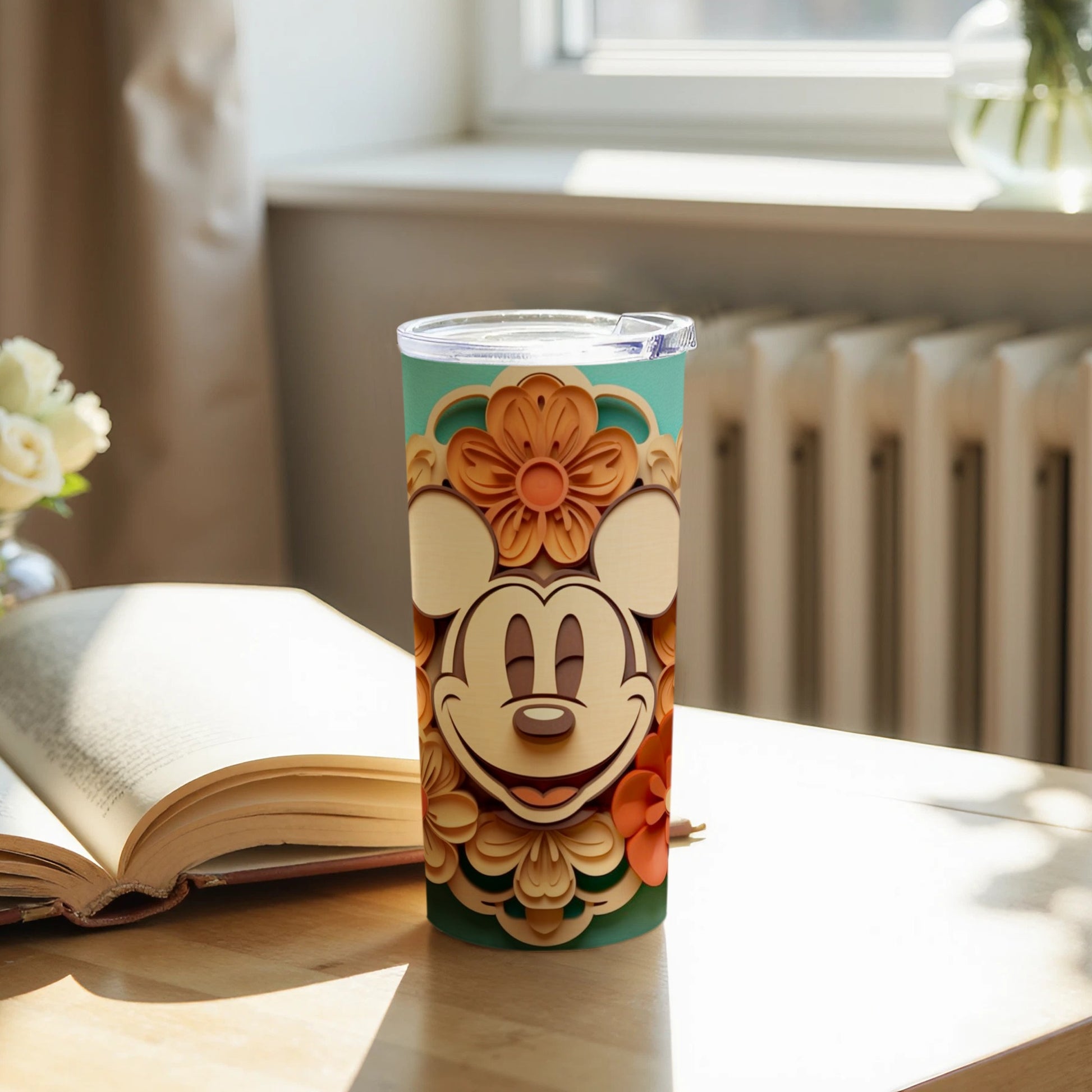Cute Mickey Mouse Floral Design Insulated Tumbler