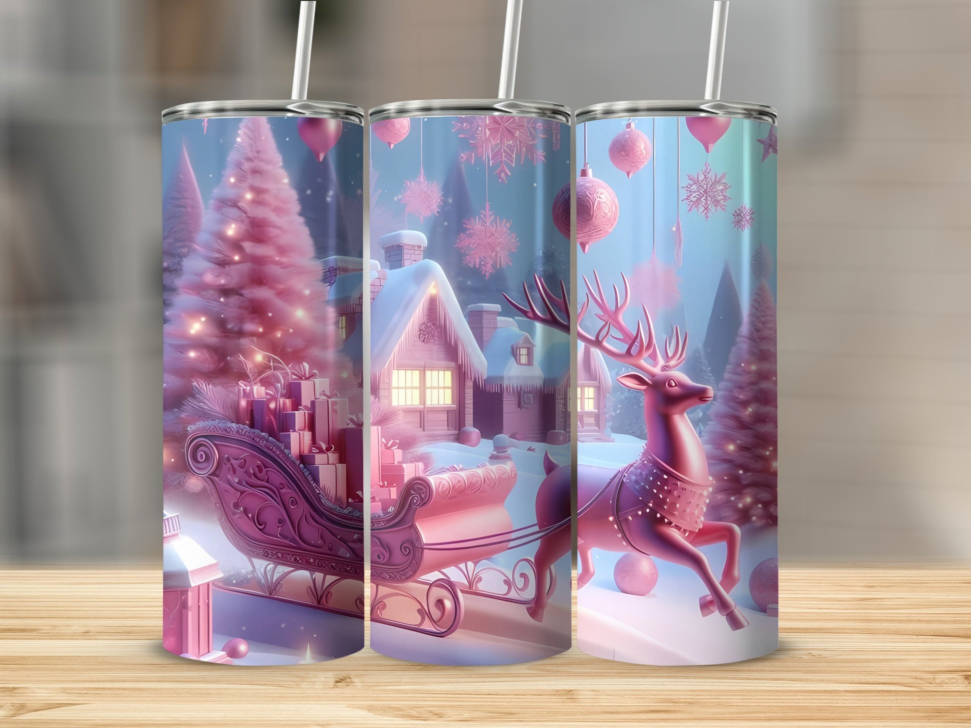 Festive Christmas Scene with Sleigh and Reindeer Tumbler