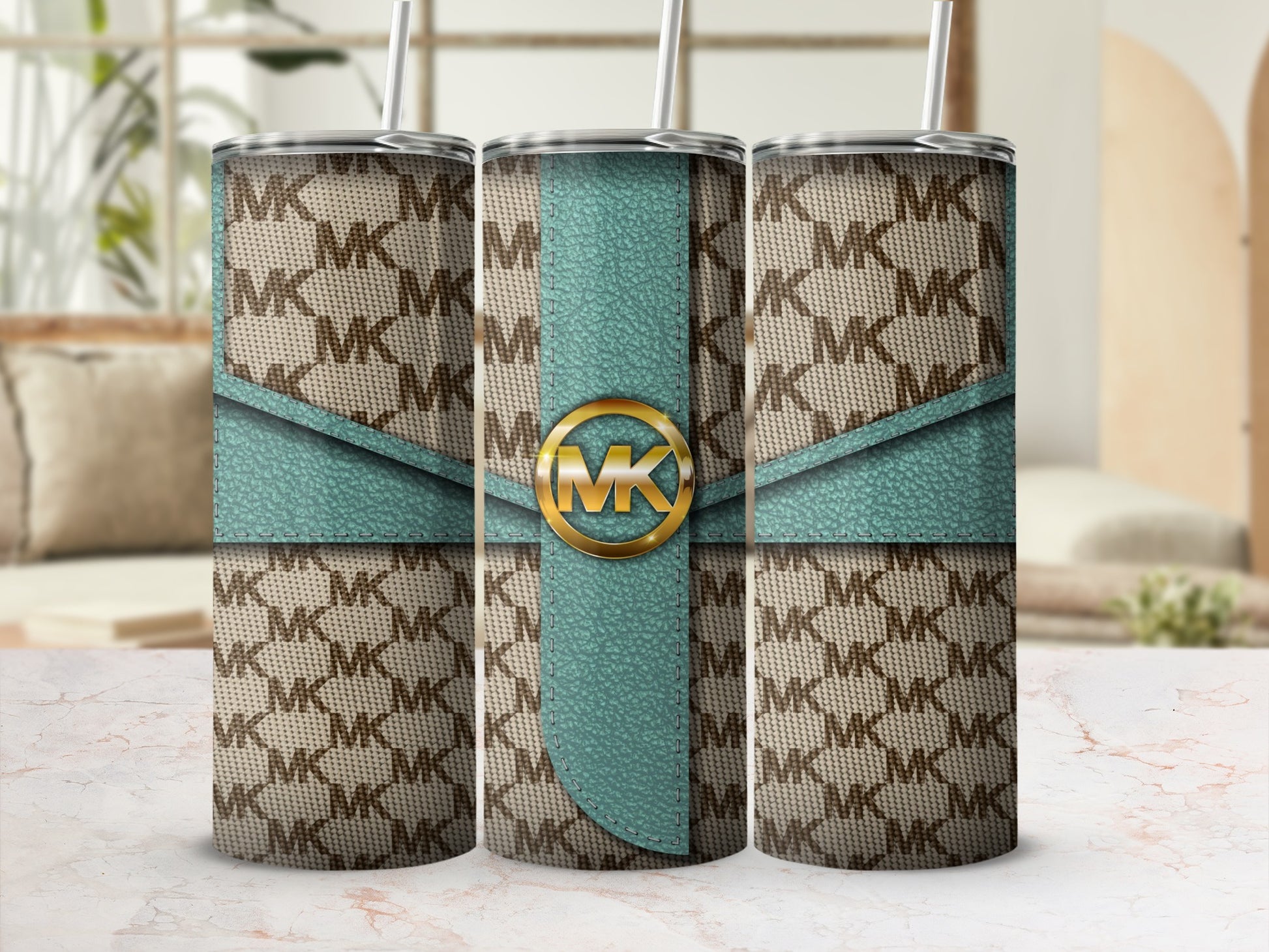MK Designer Pattern Tumbler with Straws 20oz Cup