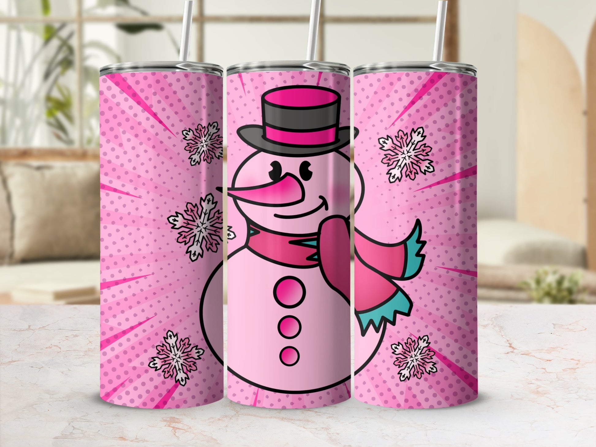 Cute Pink Snowman Stainless Steel Tumbler Product