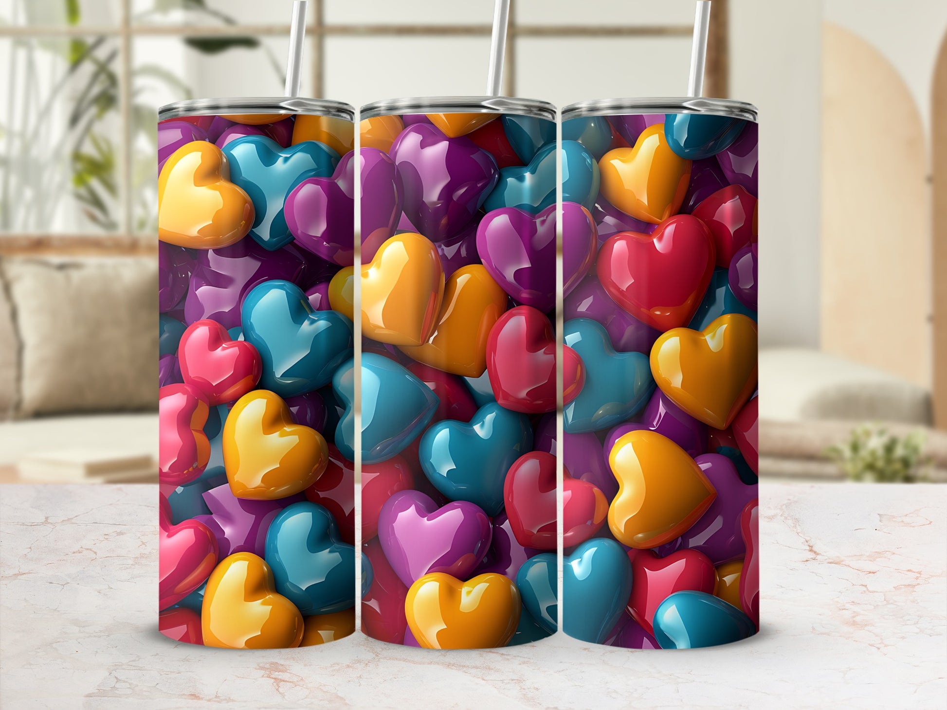 Shiny Colorful Hearts Glossy Pattern Design Tumbler product type