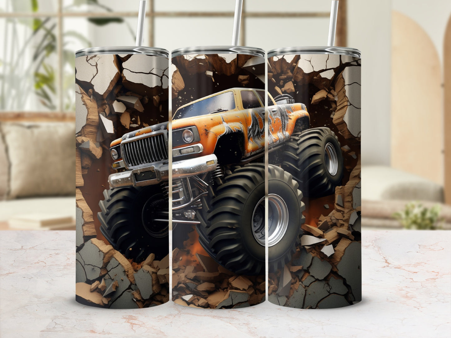 Monster Truck Breaking Through Graphic Tumbler Cup