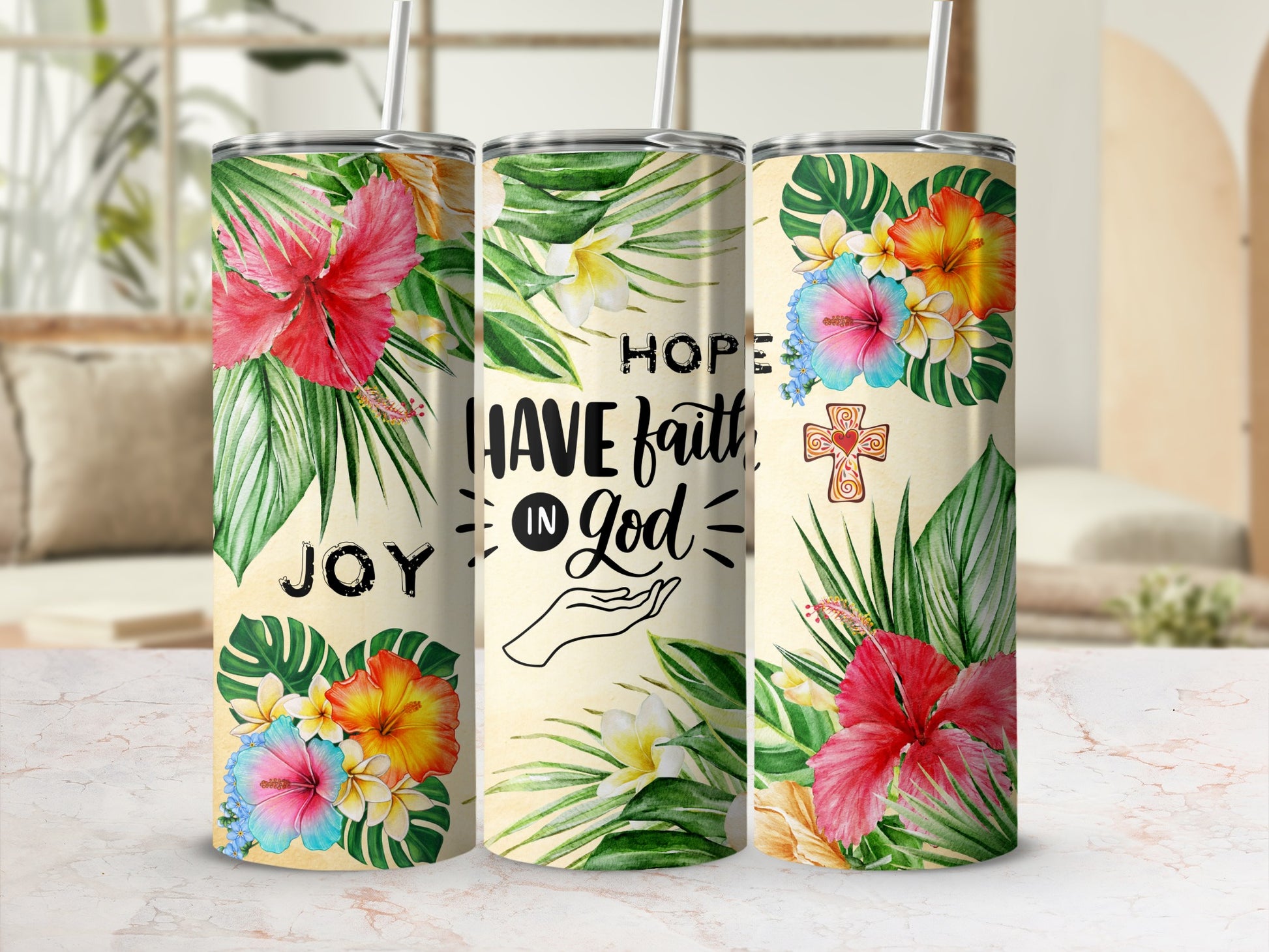 Floral and Inspirational Stainless Steel Tumbler