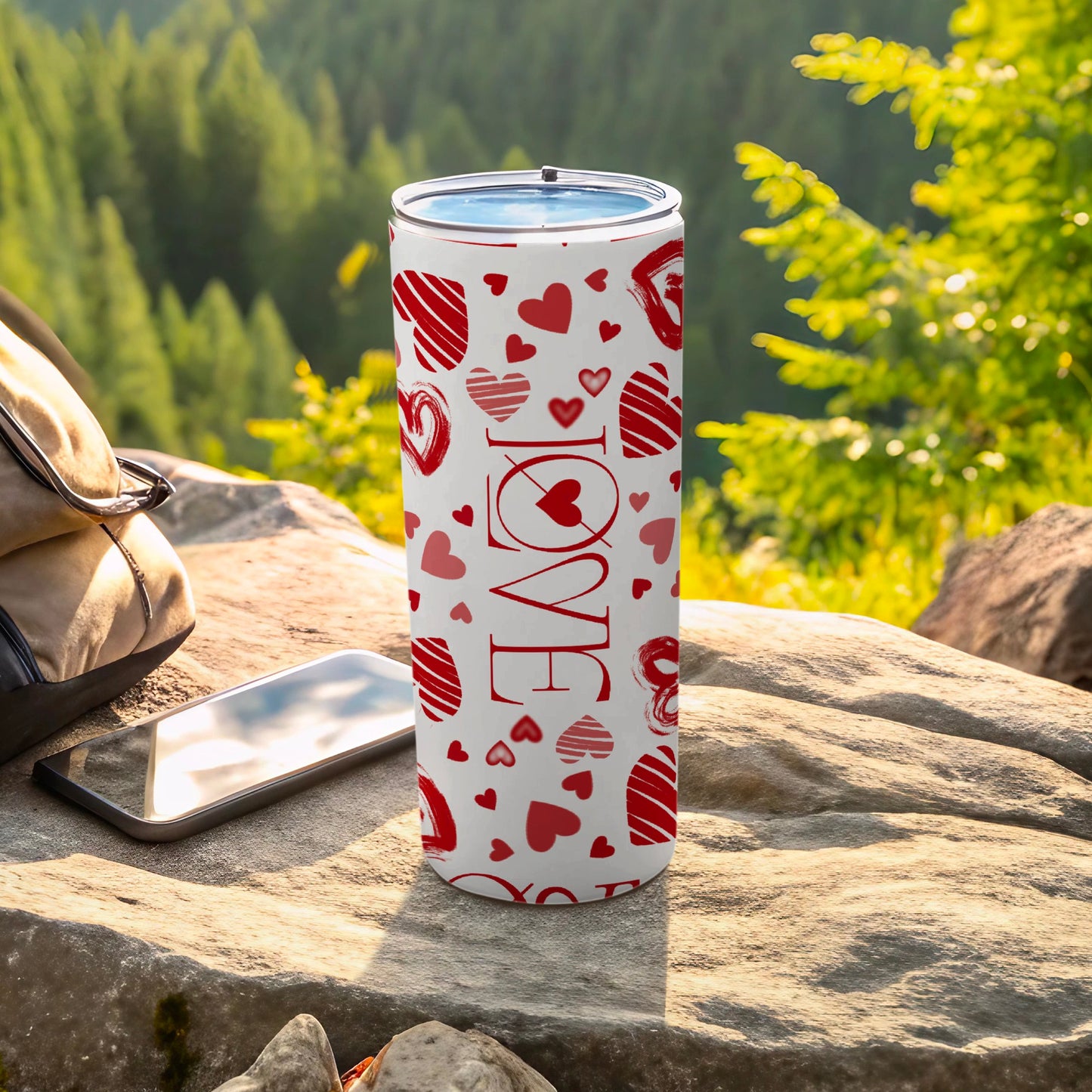 Red Hearts Love Pattern White Tumbler Cup product type