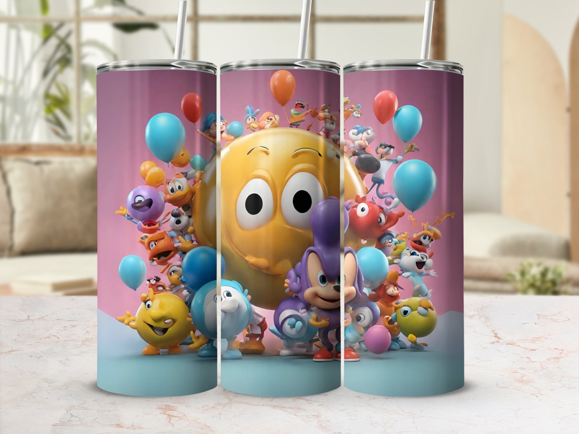 Cute Cartoon Characters with Balloons Tumbler Cup