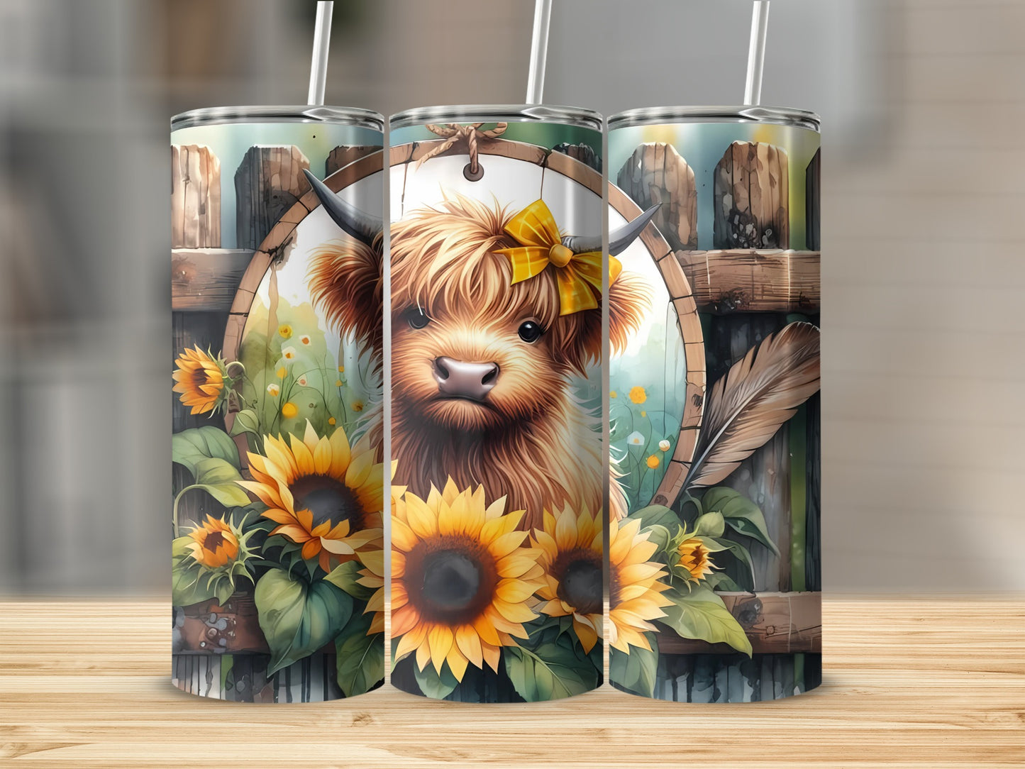 Cute Highland Cow with Sunflowers Tumbler Cup
