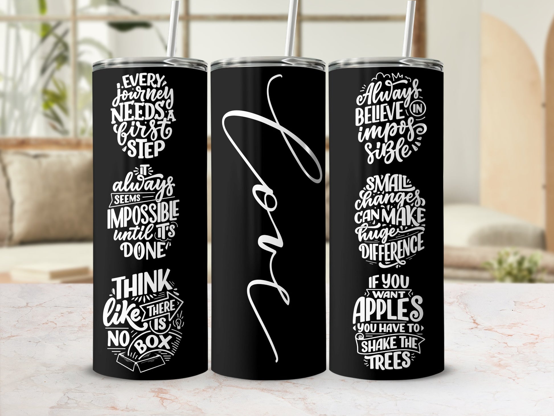 Inspirational Quotes on Black Travel Tumblers