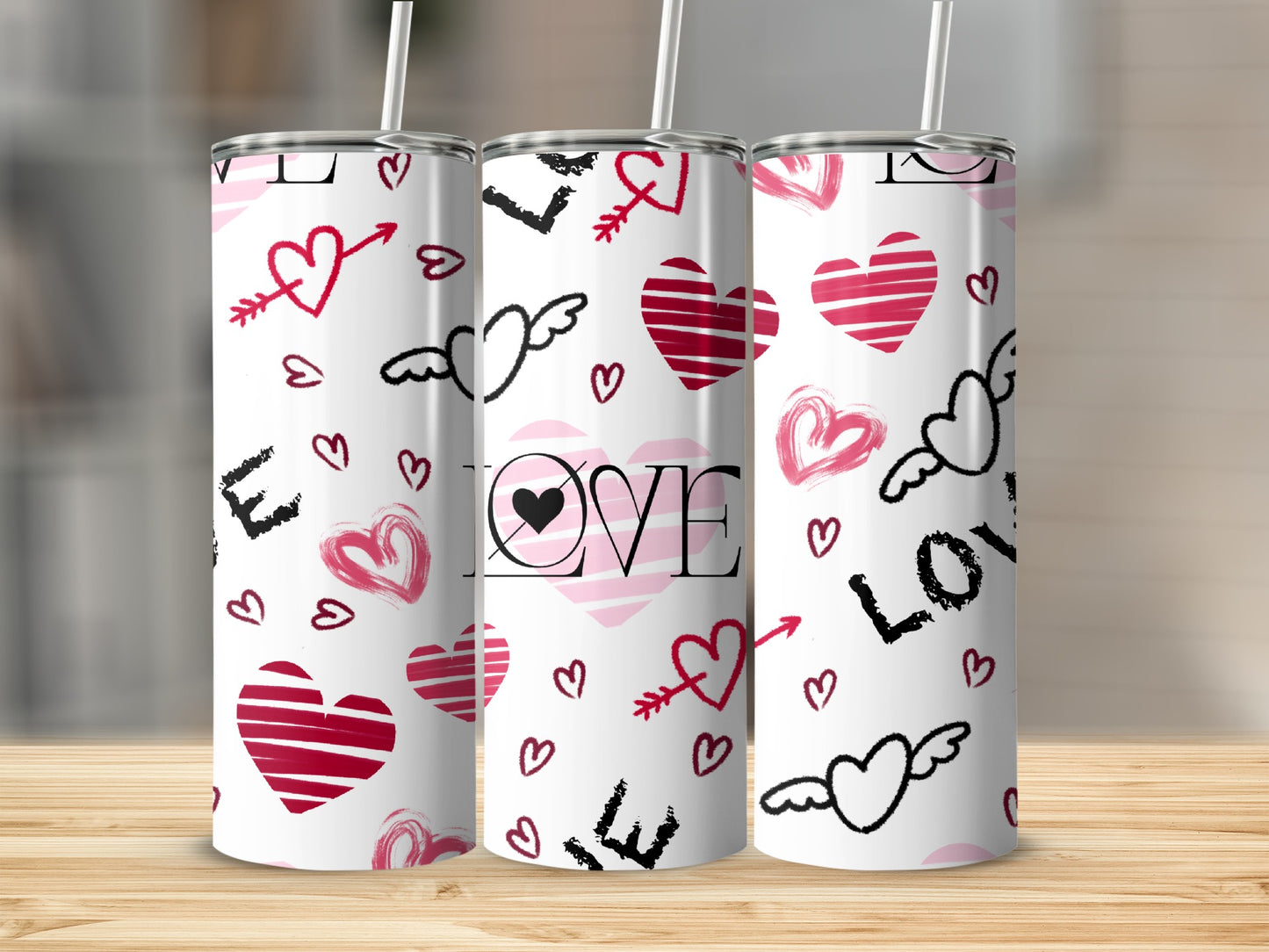 Abstract Red Black Hearts Tumbler Love Pattern product type
