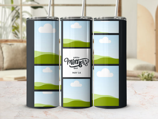Three tumblers featuring a "Happy Mother's Day May 14" design and photo placeholders.