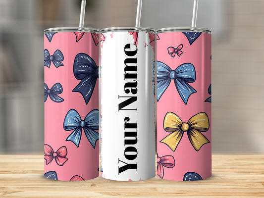 Personalized Bow Patterned Tumbler with Straw 20 oz
