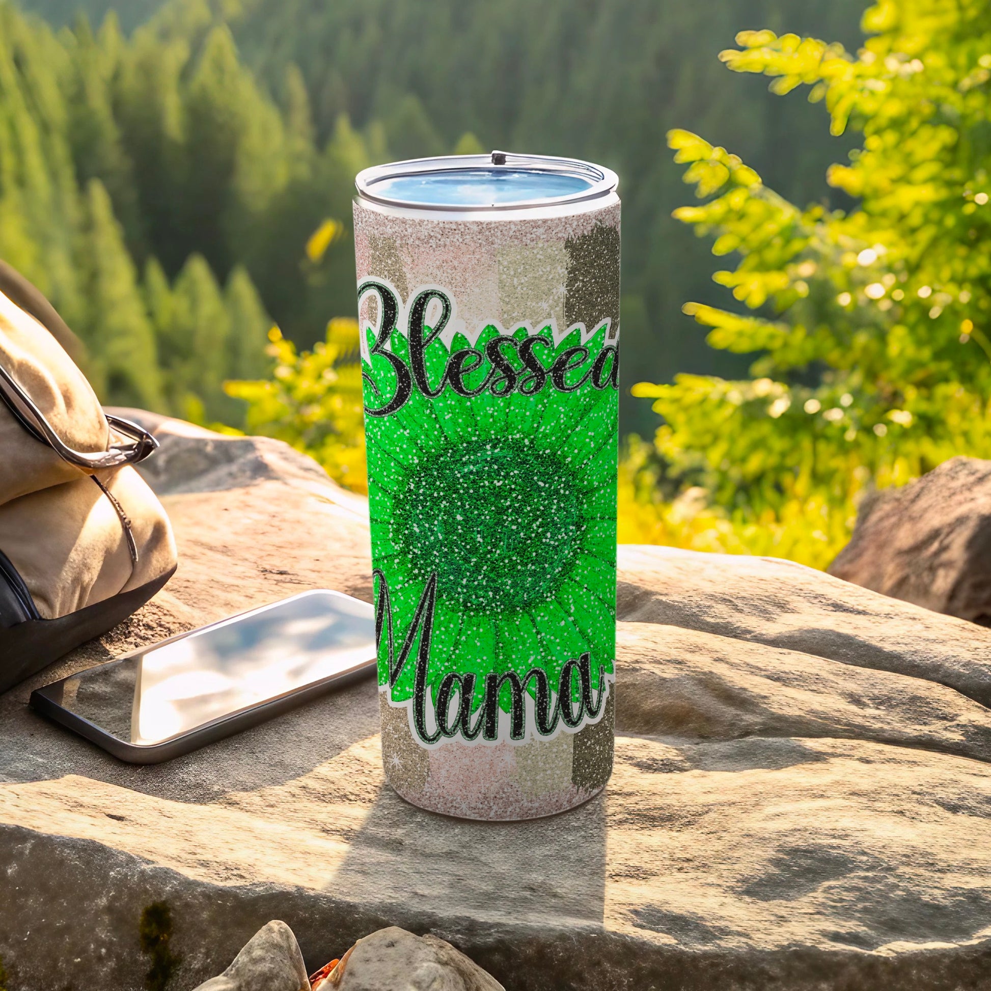 Blessed Mama Glitter Tumbler for Drinks Tumblers
