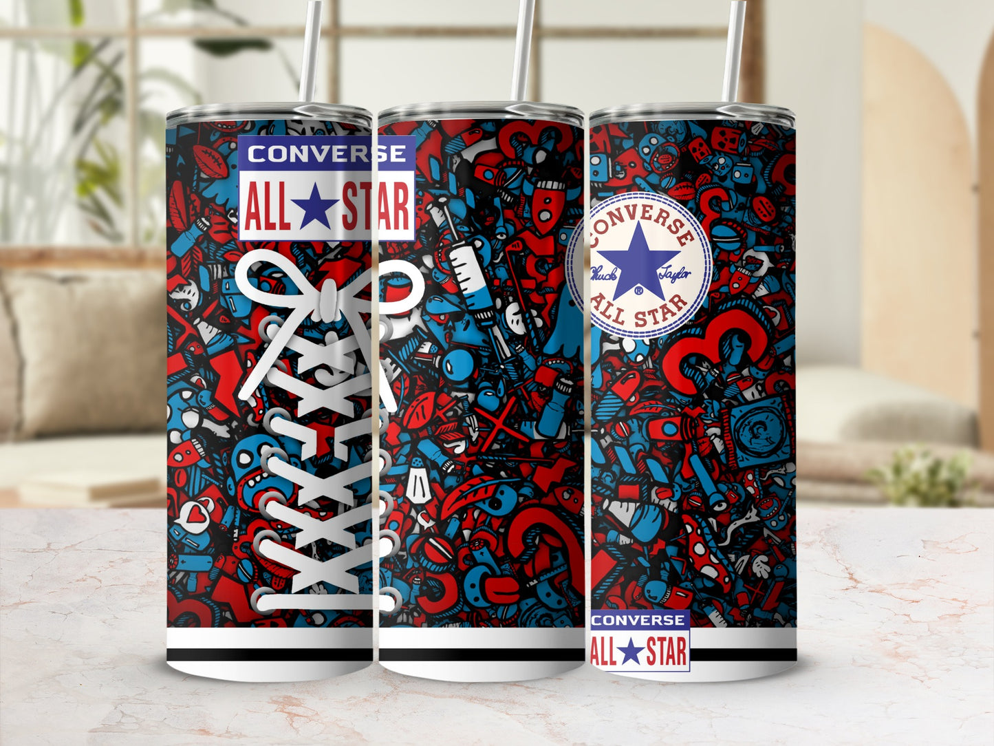 Converse All Star Red Blue Doodles Tumbler product type