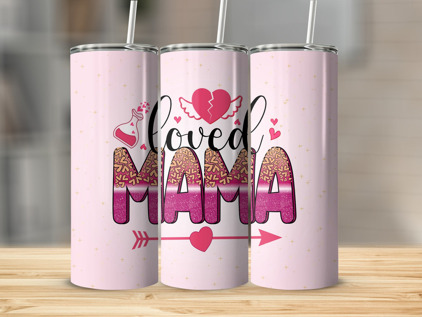 Loved Mama Pink and Gold Custom Tumbler