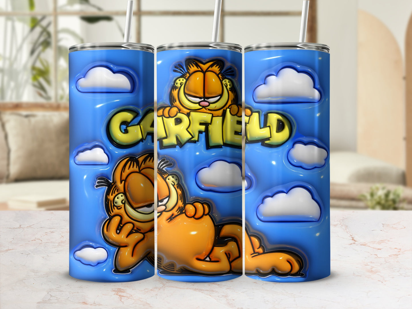 Garfield and Clouds Printed Tumbler Drinkware