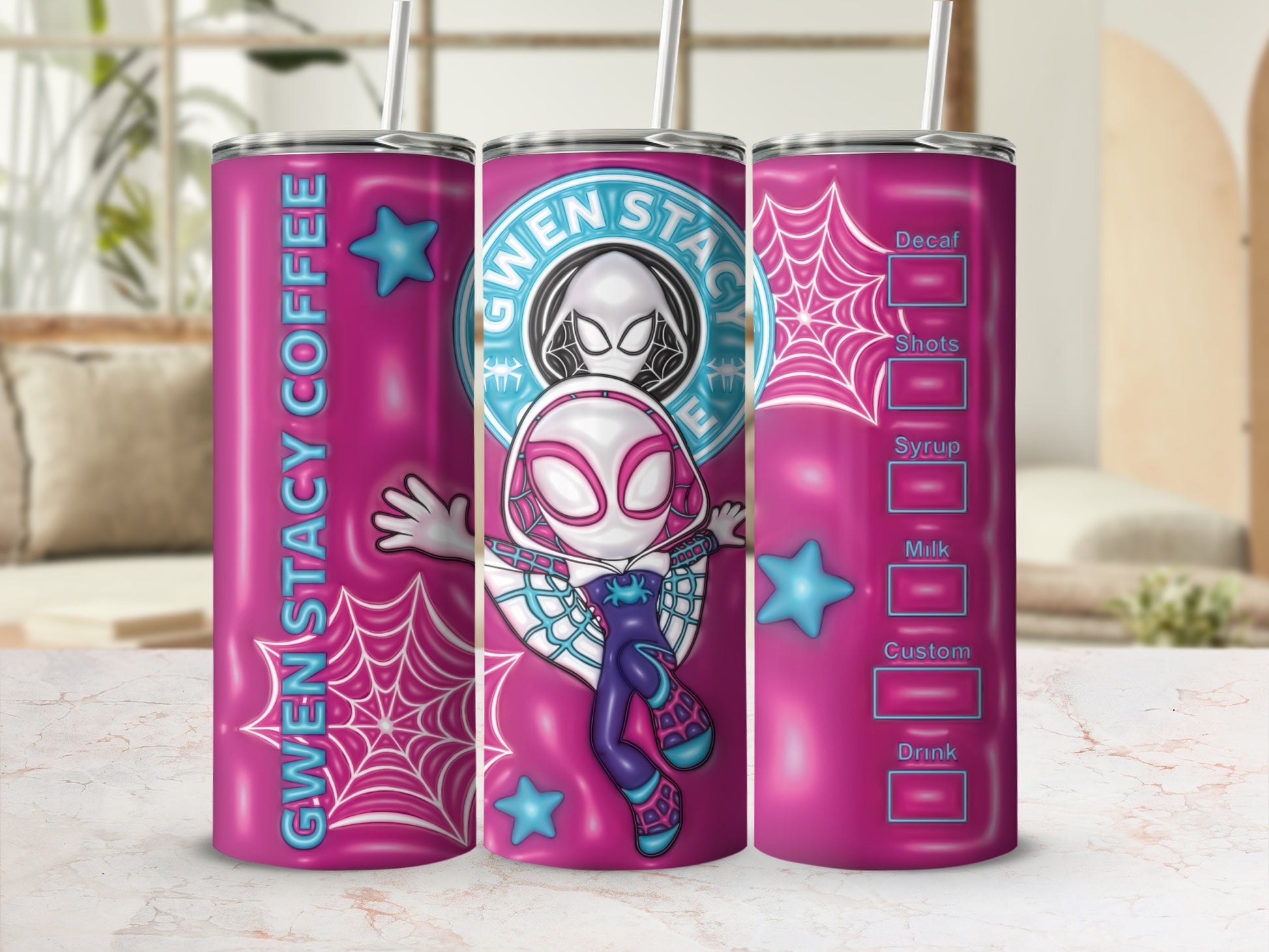 Gwen Stacy Coffee Design with Spider Theme Tumbler